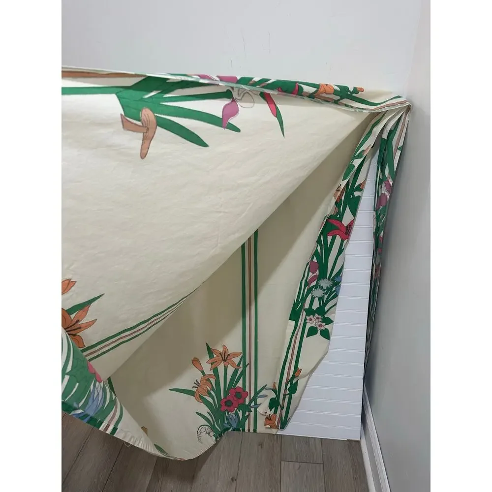Vintage 1977 JP Stevens Flower Boquet Pattern Full Size Flat Sheet Cream Orange